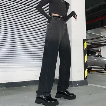 2021 Foråret Kvinders Jeans Nye koreanske Mode Ins Vintage High Street Hip-hop Kvindelige Harajuku Gradient Lige Løs Casual