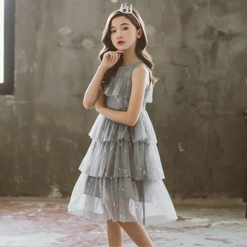 2021 Foråret Nye koreanske børnetøj Symfoni Net Garn Piger Dress Store Børn-Langærmet Fe Prinsesse Dress