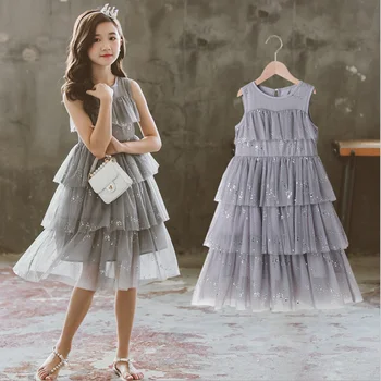 2021 Foråret Nye koreanske børnetøj Symfoni Net Garn Piger Dress Store Børn-Langærmet Fe Prinsesse Dress