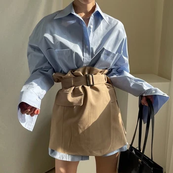 2021 Foråret To-delt Sæt til Kvinder langærmet Skjorte og Høj Talje Mini Nederdel Damer 2 Stykke Udstyr Elegant Casual Nederdel Sæt