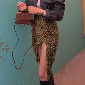 2021 Foråret y2k Ny Nederdel Leopard Udskrive Fashion Uregelmæssige Split Høj Talje Gotisk Tøj Balde Nederdel Medium Længde Nederdel