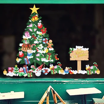 2021 Glædelig Jul Wall Stickers Vinduesglas Festival Vægoverføringsbilleder Santa Vægmalerier Nye År Julepynt Til Hjemmet Indretning