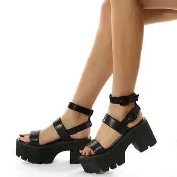 2021 Helt Cool Fritid Platform Chunky Hæle Gladiator Gotiske Piger Kvinder Sko Mode Trendy Sommer Sandaler Stor Størrelse 42