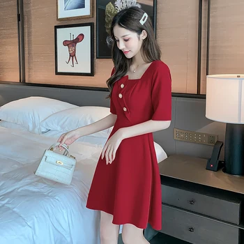 2021 Hepburn Sort Sexet Klub Mini Kjole Sommeren Afslappet Vintage Koreansk Rød Stranden Sød Kjole Kvinder Bodycon Elegant Party Vestidos