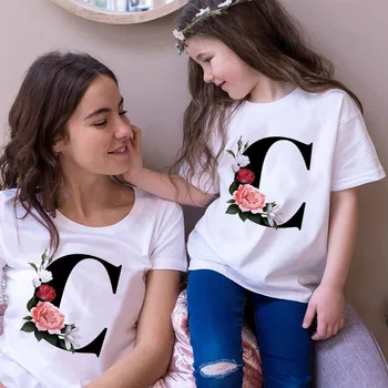 2021 Hot Kawaii Tegnefilm Søde Alfabet Retro Flower Mor, Familie, Tøj, Børne T-shirt, Toppe Kvindelige Tee Sommeren Kvinder T-shirts