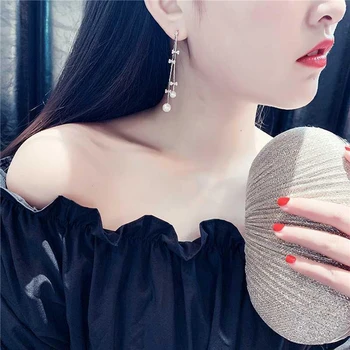 2021 Koreanske Nye Mode Elegant Lilla Perle Øreringe Temperament Long Bow Vedhæng Øreringe Charme Elegant Dame Smykker Gave