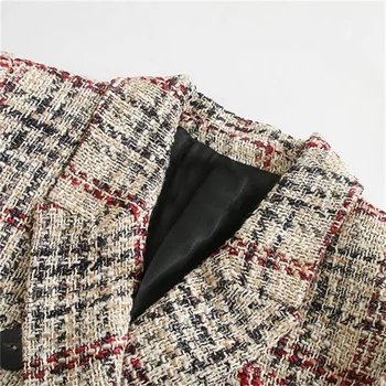 2021 Kvinder Mode Dobbelt Breasted Tweed Ind Blazere Vintage Pels Lange Ærmer, Lommer Kvindelige Overtøj Streetwear