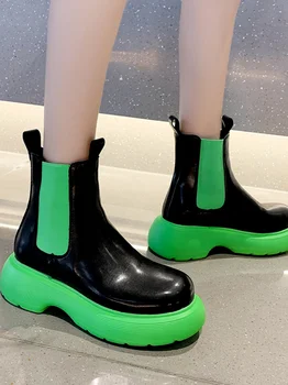 2021 Kvinder Platform Chelsea Støvler Vandtæt Damer Læder Elastik Designer Sko Shoes Botines Mujeres