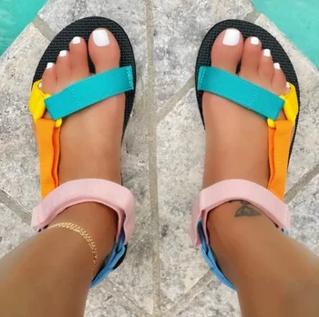 2021 Kvinder Sommer Sko Sandaler Fladskærms Beach Sandaler Med Velcro Mode Udendørs Casual Sandaler, Åben Tå Sandalias Mujer