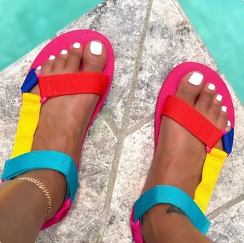 2021 Kvinder Sommer Sko Sandaler Fladskærms Beach Sandaler Med Velcro Mode Udendørs Casual Sandaler, Åben Tå Sandalias Mujer