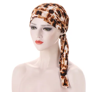 2021 Leopard Muslimske Kvinder Bløde Turban Hat Pre-Bundet Hoved Tørklæde Trykt Ladiess Kemo Cap Klar Til At Bære Indre Hijab