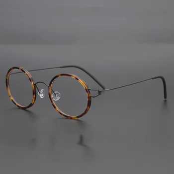 2021 Linder Brand Designer Håndlavede Ultralet Retro Runde Legering Recept Briller Ramme For Mænd Optiske Briller