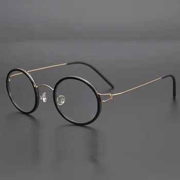 2021 Linder Brand Designer Håndlavede Ultralet Retro Runde Legering Recept Briller Ramme For Mænd Optiske Briller