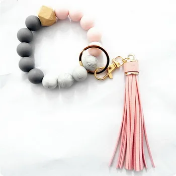 2021 Mode Armbånd-Tasten Ring Silica Gel Perle Streng Læder Kvaster Træ Perle Armbånd Til Kvinder