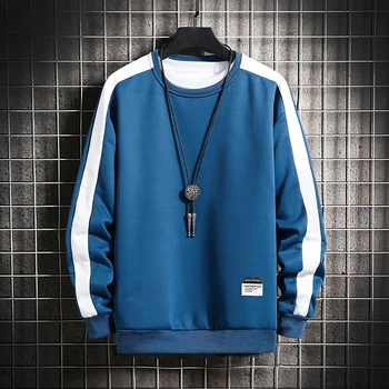 2021 Mode Harajuku Sweatshirts Mænd Foråret Efteråret Nye 6-Farve Hættetrøje Herre Casual O-Hals Patchwork Sweatshirt for Unge Mænd