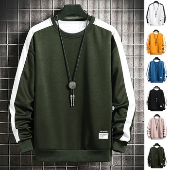 2021 Mode Harajuku Sweatshirts Mænd Foråret Efteråret Nye 6-Farve Hættetrøje Herre Casual O-Hals Patchwork Sweatshirt for Unge Mænd