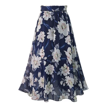 2021 Mode Nye Blomsterprint Kvinde Vintage Nederdel Med Høj Talje Midi-Nederdele Forår Sommer Chic Belted Saia Mujer Faldas