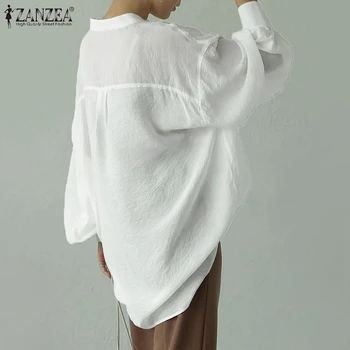 2021 Mode Solid Løs Tunika ZANZEA Hvid OL Lange Ærmer Blusa Afslappet og Elegant Vintage Top Oversize Dame Efteråret Plisserede Shirt