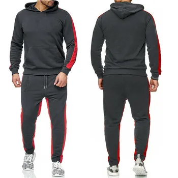 2021 mænds solid farve syning pullover hoodie + sport casual bukser, to-delt mænd
