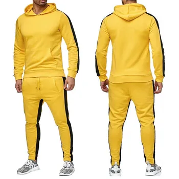 2021 mænds solid farve syning pullover hoodie + sport casual bukser, to-delt mænd