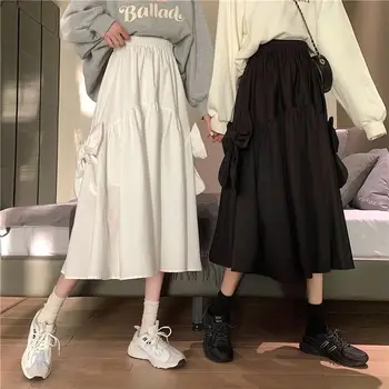 2021 ny nederdel kvinders høj talje medium længde splejsning bue lille En-linje-nederdel foråret temperament nederdel