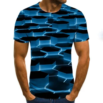 2021 nye 3D-effekt, kortærmet T-shirt til sommeren fashion kort-langærmet 3D rund hals toppe visuelle mønster shirt i overstørrelse, kortærmet T-shirt