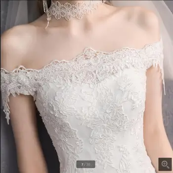 2021 Nye Ankomst hvid tyl havfrue brudekjole, kniplinger applikationer off the shoulder kort ærme vintage bride kjoler corset