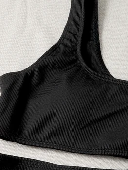 2021 Nye Ankomst Kvinder Badedragt To-delt Bikini One-shoulder Badetøj Sort Sexet Stedet Monokini Sommeren Vintage badedragt