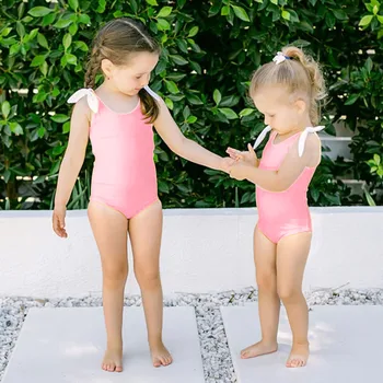 2021 Nye Barn Børn Baby Girl Bikini Skulder Uafgjort i Ét stykke Badetøj Badetøj Badetøj Baby Tøj Детский Купальник
