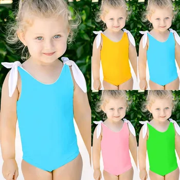 2021 Nye Barn Børn Baby Girl Bikini Skulder Uafgjort i Ét stykke Badetøj Badetøj Badetøj Baby Tøj Детский Купальник