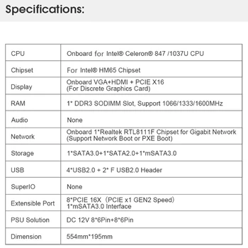 2021 Nye BTC-D37 Miner Bundkort CPU 847/1037U 8 Video Card Slot DDR3 Hukommelse er Integreret VGA Interface Lavt Strømforbrug