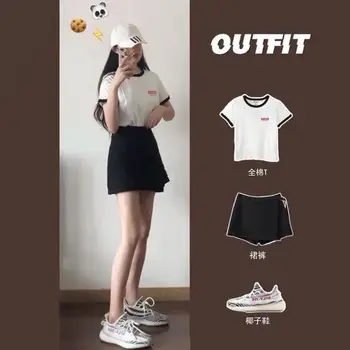 2021 Nye Casual Mode, der Passer Kvindelige Sommeren Student T-shirt kortærmet Kort Culotte To-stykke Bomuld koreanske Version