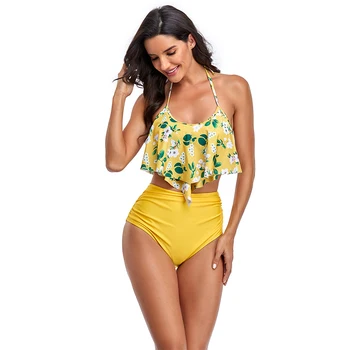 2021 Nye Sexede Kvinder I Bikini Sæt Mujer Flæsekanter Blomster Trykt Badedragt Push Up Høj Talje Bikini Biquinis Brasilianske Swimwears