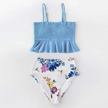 2021 Nye Sommer Brazilian Bikini Damer Sexet Badedragt Split Høj Talje Colorblock Trykt Sexet Bikini Stranden Solbadning Badetøj