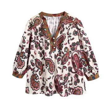 2021 Nye Sommer Kvinder Paisley, Printede Bluse Med V-Hals Skjorte Chic Lady Vintage Kvinder Casual Tøj