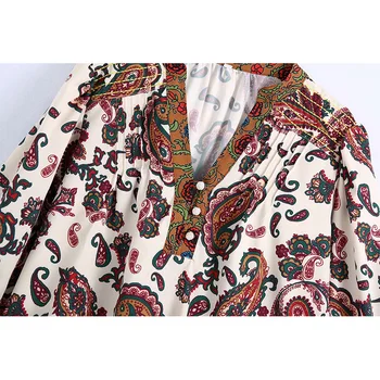 2021 Nye Sommer Kvinder Paisley, Printede Bluse Med V-Hals Skjorte Chic Lady Vintage Kvinder Casual Tøj