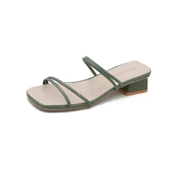 2021 Nye Version Af Tyk-hæle Sandaler damemode Ord Tynd Med Toe To-wear Lave hæle Sandaler