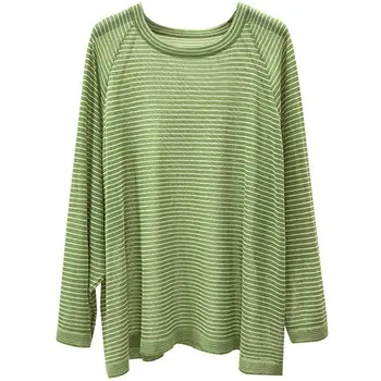 2021 Nyt Element Is Silke, Strik Sweater Kvinder Sommeren Tynd Solcreme Shirt Grøn Stribet Hul Øverst til Alle-match t-shirt til Kvinder