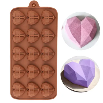 2021 Nyt Hjerte Chokolade Forme 15 CavityDiamond kærlighed Form Silikone Bryllup Slik Bage Forme Cupcake Kage Dekorationer Skimmel 3D