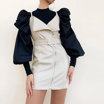 2021 Retro Dame Lange Puff Ærmer Bluse Shirts Foråret Falde Sort Hvid Solid Mode, Elegante Bluser Og Toppe Kvinde Tøj