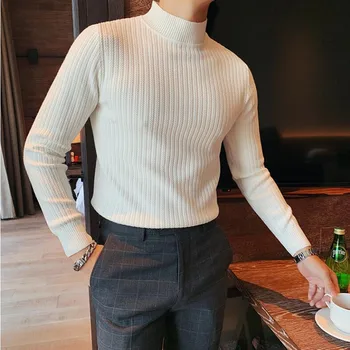 2021 rullekrave mænd Solid farve slank tynd elastisk pullover mænds Foråret Efteråret rullekrave mænd at strikke mærke sweater mænd S-3XL
