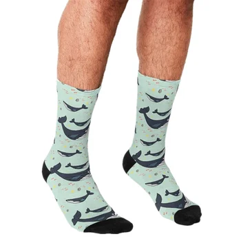 2021 Sjove sokker blå hval aqua Mønster Trykt hip hop Mænd Happy Socks søde drenge street style Crazy Sokker til mænd