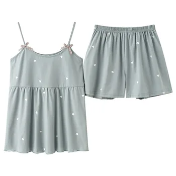 2021 Sommer Stue Pyjamas Sæt til Kvinder, Sexet Nattøj Undertøj Ærmeløs Spaghetti Strop Pyjamas Femme Top + Shorts Nattøj