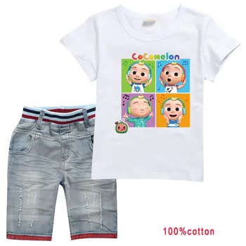 2021 Sommer Søde Børn Cocomelon JJ Kids Tøj Mode Fritids-T-Shirt+jeans Shorts 2 Stk Sæt Drenge Træningsdragter Piger Outfits
