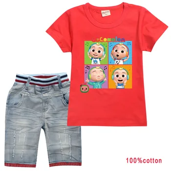 2021 Sommer Søde Børn Cocomelon JJ Kids Tøj Mode Fritids-T-Shirt+jeans Shorts 2 Stk Sæt Drenge Træningsdragter Piger Outfits