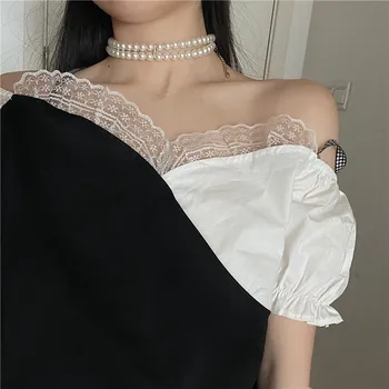 2021 Sommer Søde Vintage Fast Suit Kvinder Sort Designer Hvidt Kors Kortærmet Top Japansk Harajuku Bandage Lace-Mini-Skirt