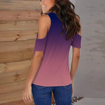2021 Sommer Tøj Til Kvinder Mode Tie-dye Gradient Farve O-hals kortærmet T-shirt, Toppe, T-shirts Camisetas De Mujer