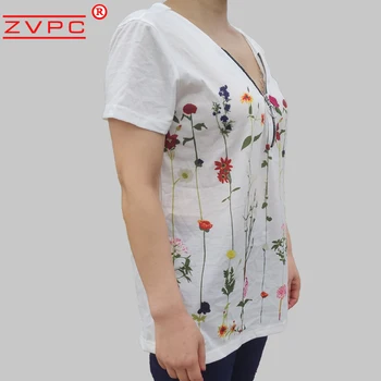 2021 sommeren fritid udskrivning af kort-langærmet lynlås V-krave top dame t-shirt
