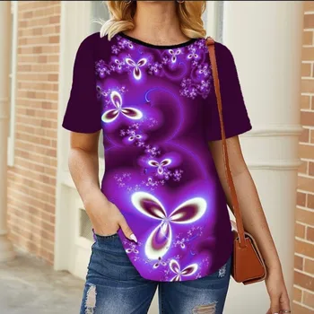 2021 Sommeren Kvinder Bluse Gradient Blomstret Print, Skjorte Afslappet O-Hals kortærmet Top Mode-Shirts Lady Bluser Plus Størrelse S-5XL