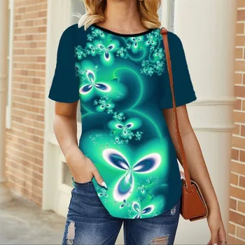 2021 Sommeren Kvinder Bluse Gradient Blomstret Print, Skjorte Afslappet O-Hals kortærmet Top Mode-Shirts Lady Bluser Plus Størrelse S-5XL